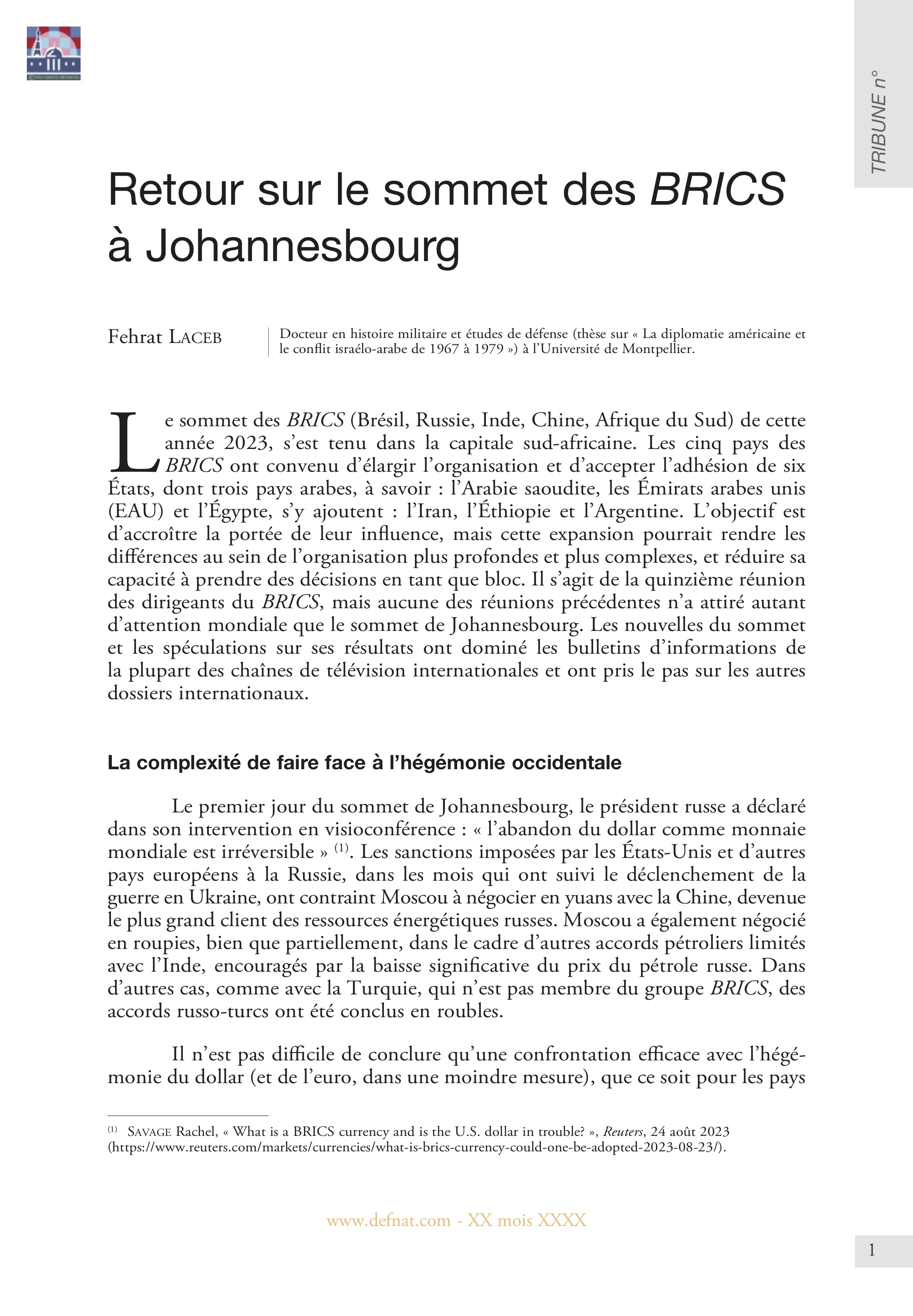 Retour sur le sommet des BRICS à Johannesbourg (T 1553)
